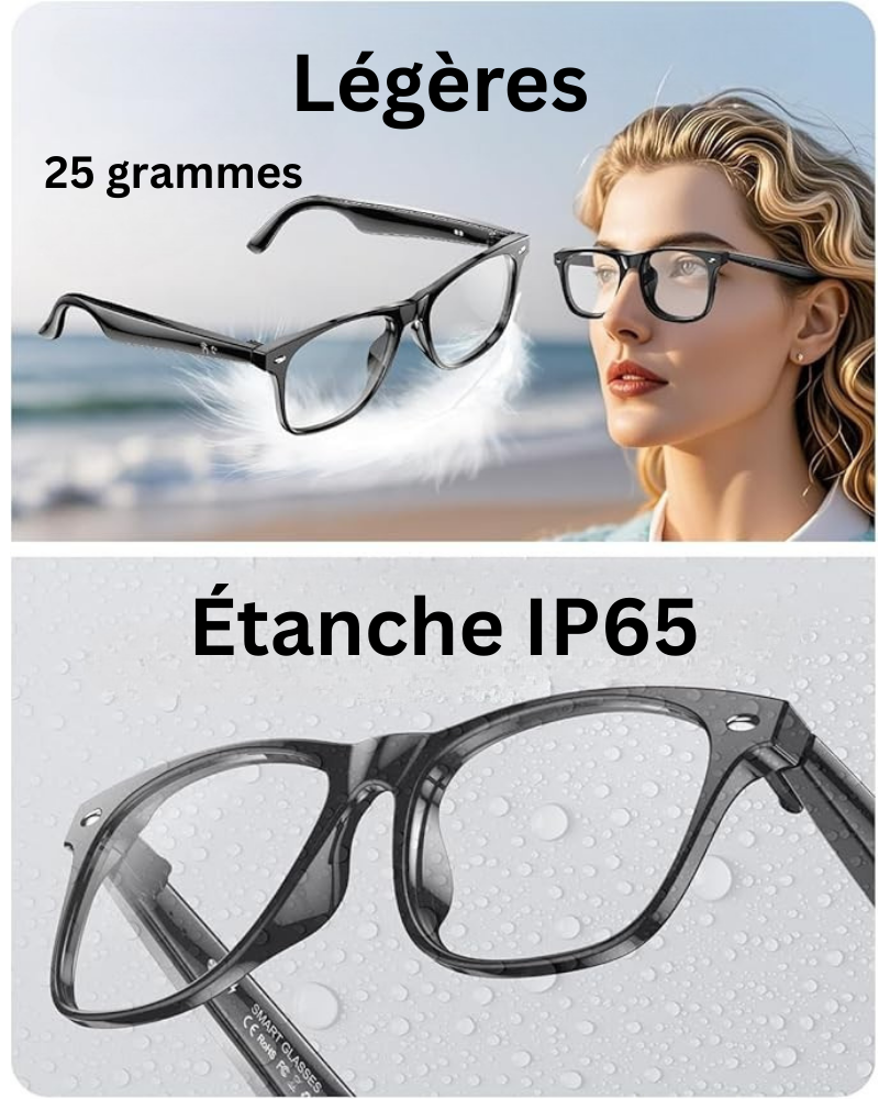 Lunettes connectées 4K IA | Caméra HD mains libres, Contrôle Vocal & Appels Bluetooth - 🎁-10% avec le code BIENVENUE10